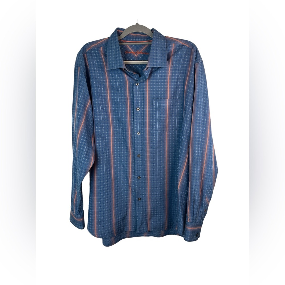 Tommy Bahama men’s silk blue strip long sleeve button down shirt size XL